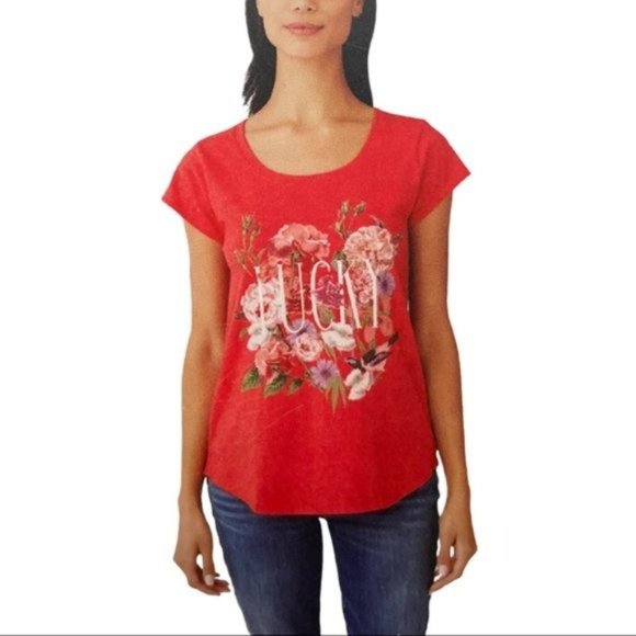 LUCKY BRAND Floral Red Graphic Tee NWT - Small - Picture 3 of 5